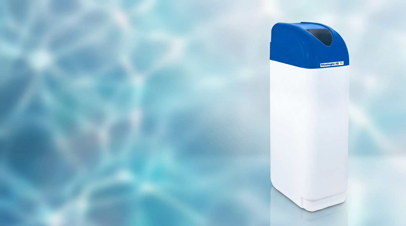 Descalcificador compacto BLUELOGIX-iQ para reducir la dureza y la cal del agua